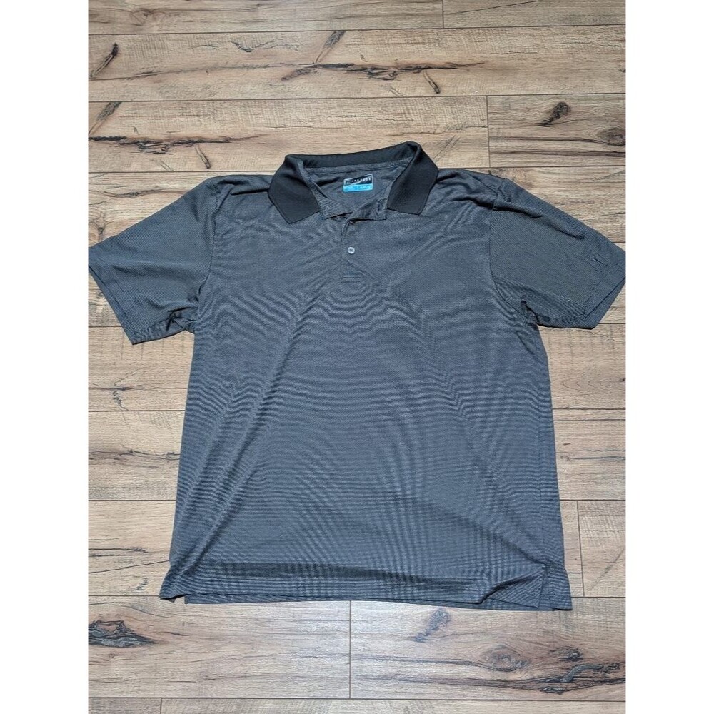 PGA Tour Polo Shirt XL Black Striped Short Sleeve Golf Performance